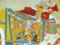 11-KV22 Detailopname muurschildering Amenhotep 3 sphinxtroon